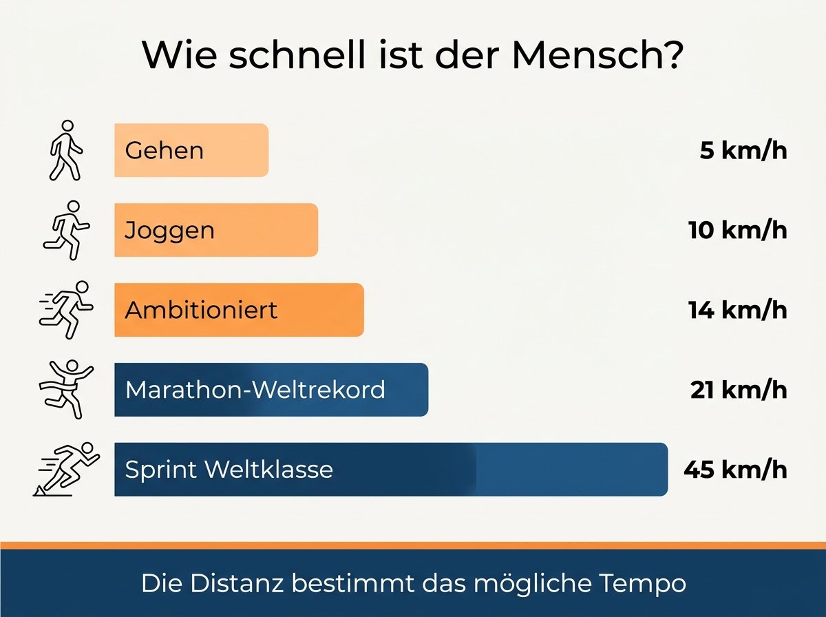 Infografik: Laufgeschwindigkeit vom Gehen bis zum Weltrekord