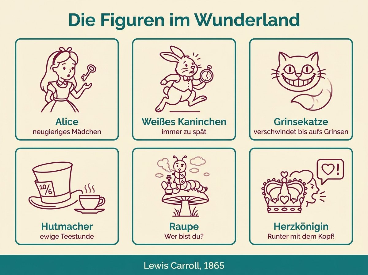 Infografik: Die Figuren in Alice im Wunderland im Überblick