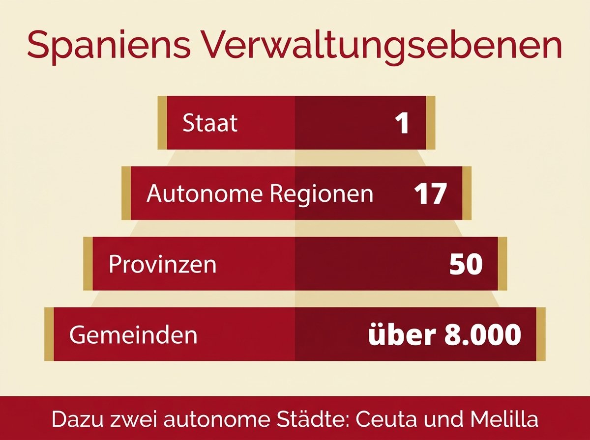 Infografik: Die Verwaltungsebenen Spaniens vom Staat bis zur Gemeinde