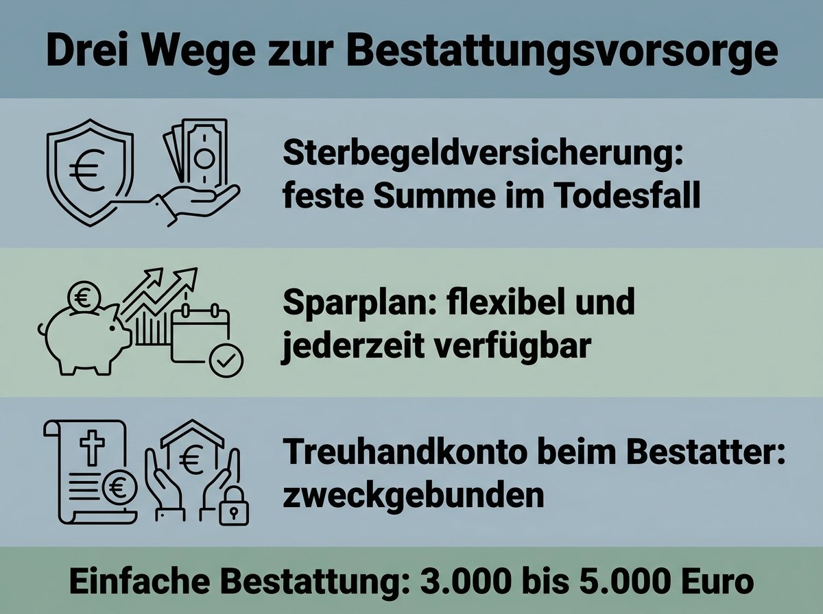 Infografik: Sterbegeldversicherung im Vergleich zu Sparplan und Treuhandkonto