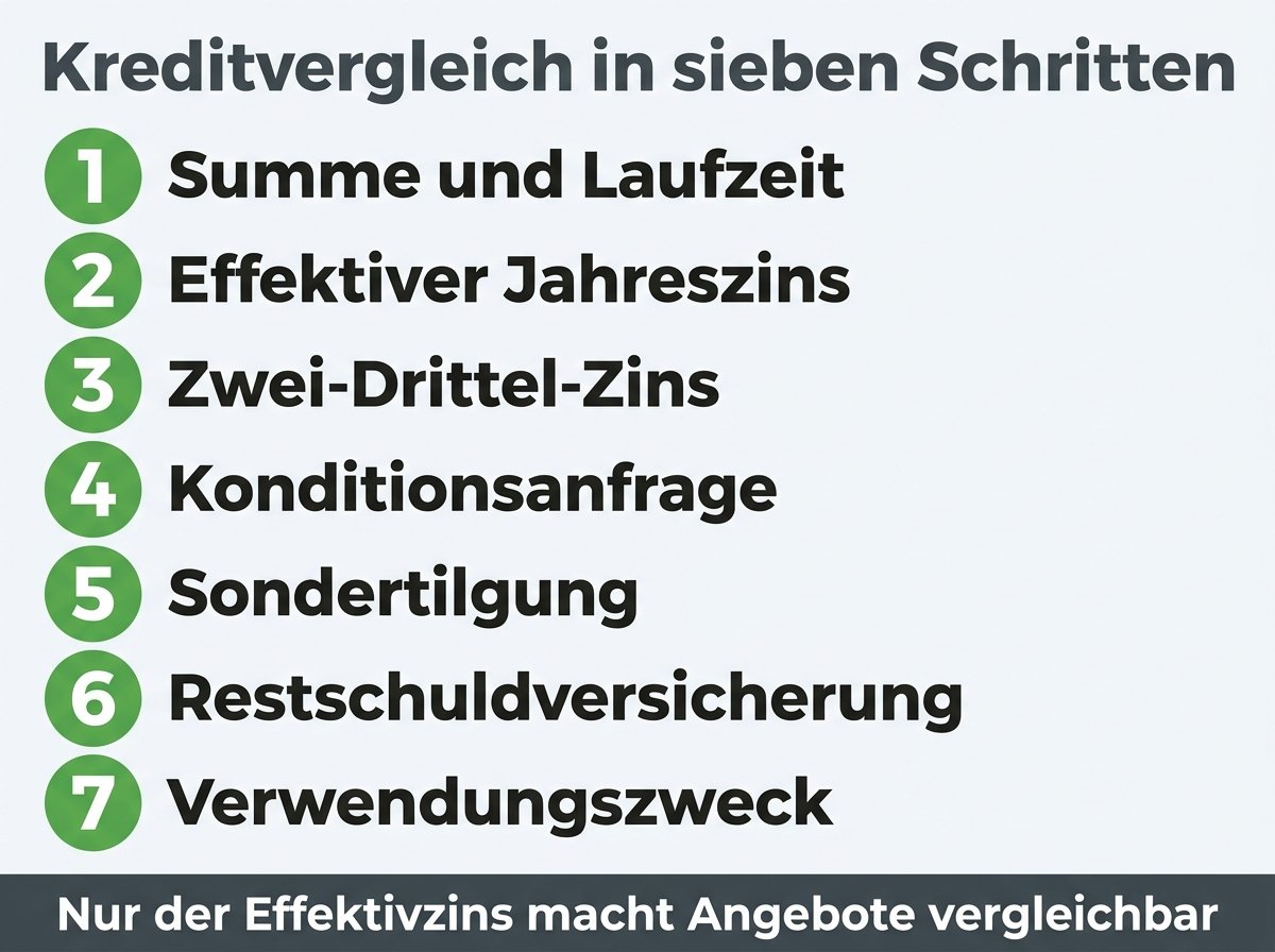 Infografik: Die sieben Prüfpunkte im Kreditvergleich