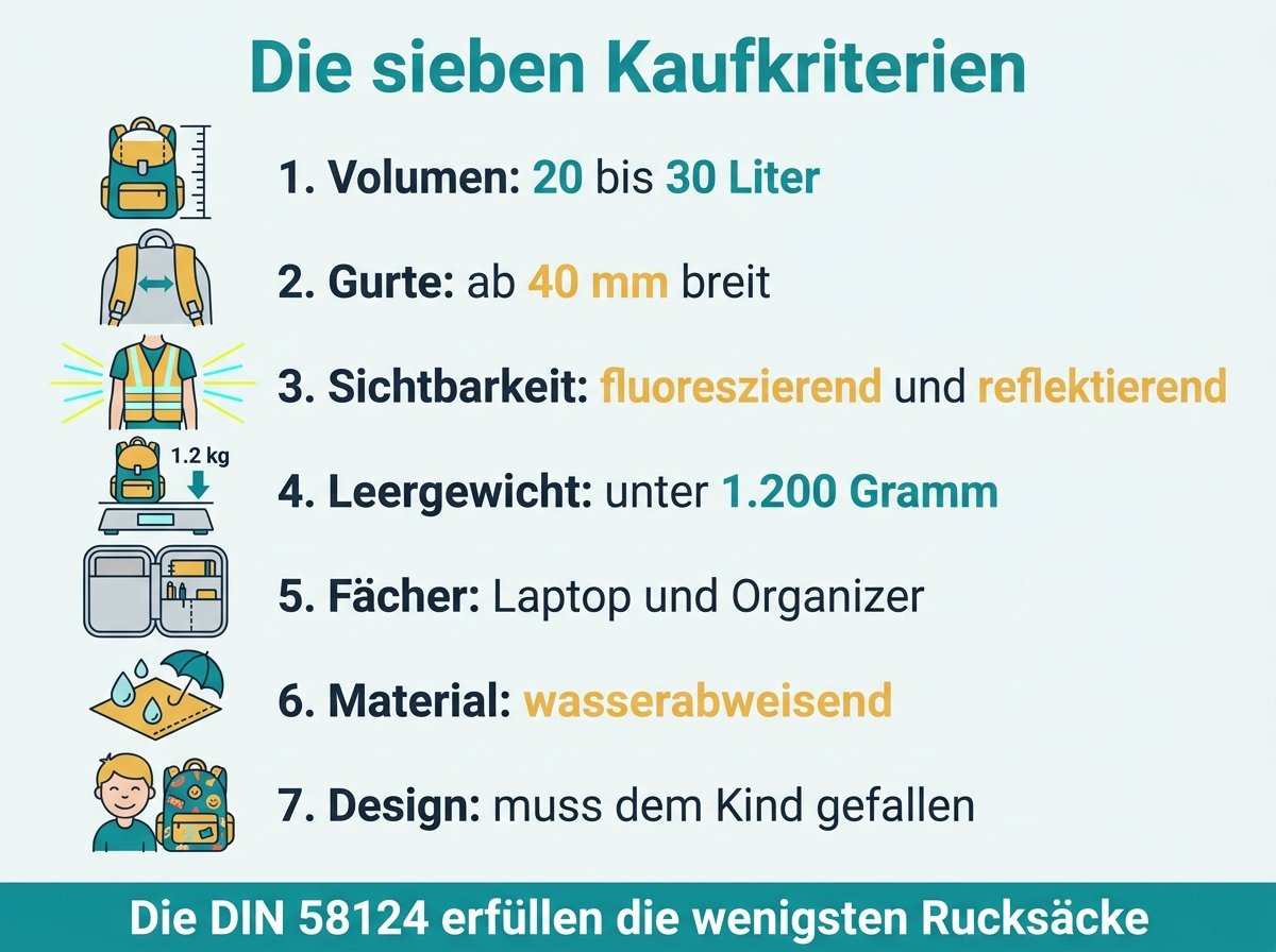 Infografik: Die sieben Kaufkriterien für den Schulrucksack