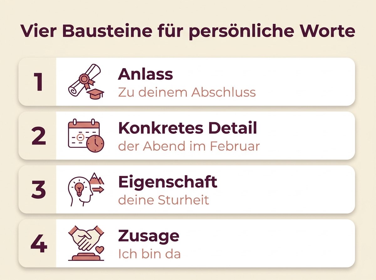 Infografik: Vier Bausteine für persönliche Worte an die Tochter