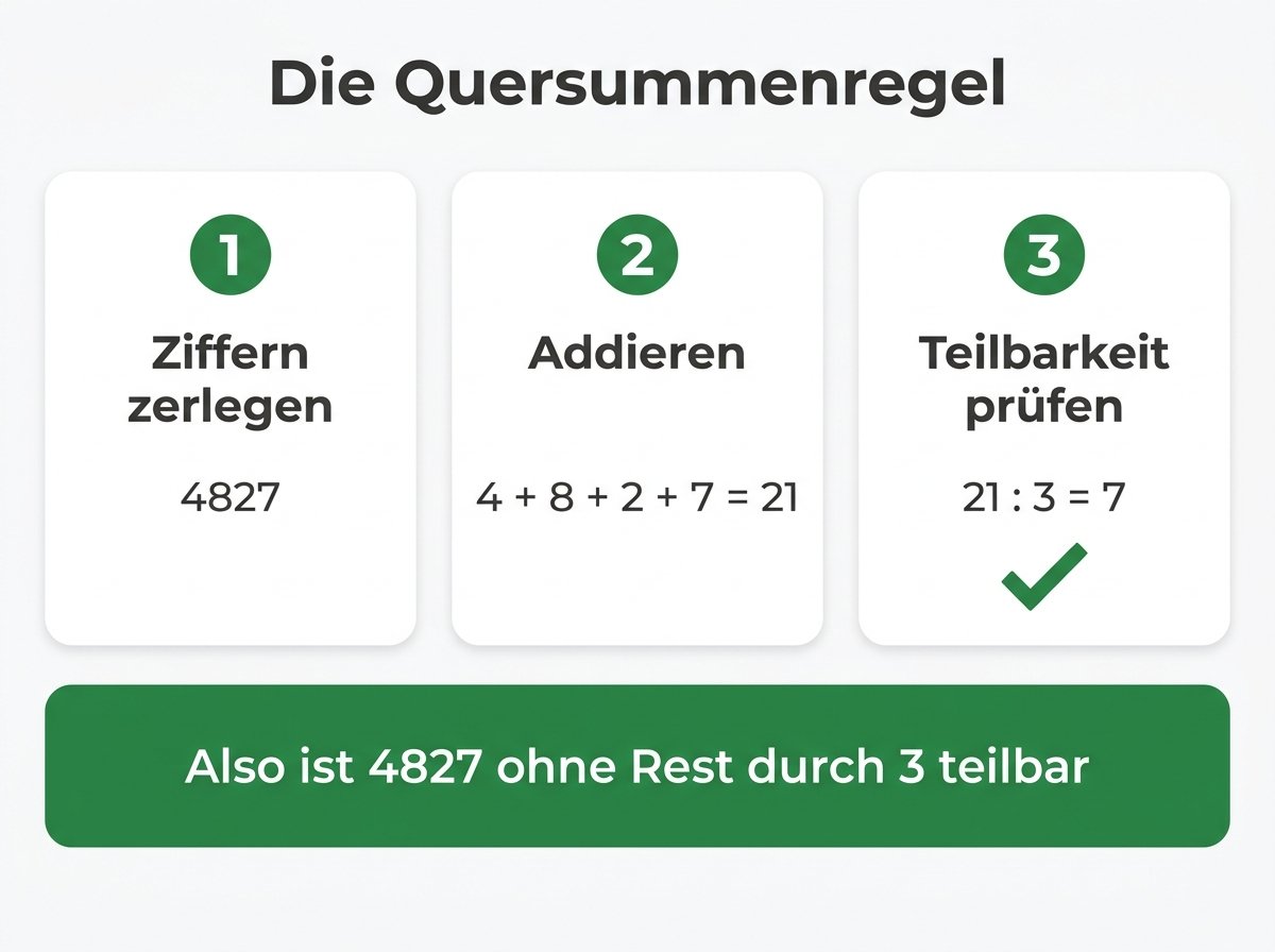 Infografik: Die Quersummenregel für die Teilbarkeit