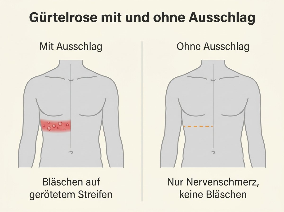 Infografik: Gürtelrose mit und ohne sichtbaren Hautausschlag im Vergleich