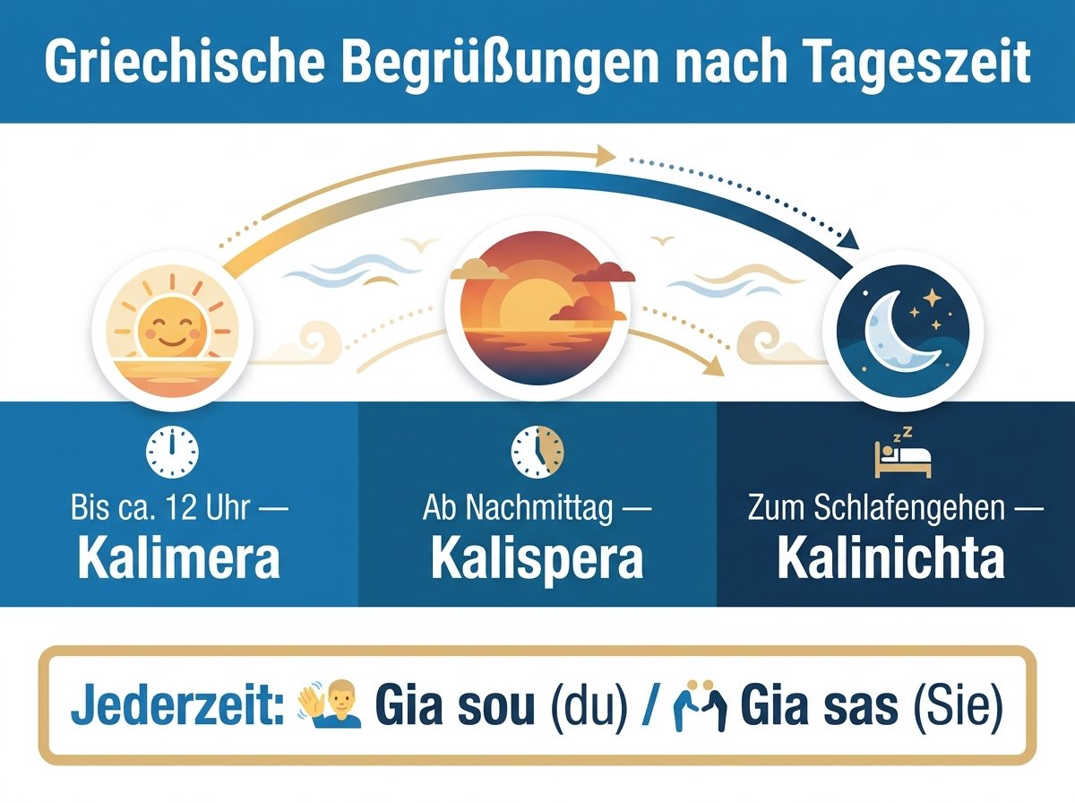 Infografik: Griechische Begrüßungen nach Tageszeit