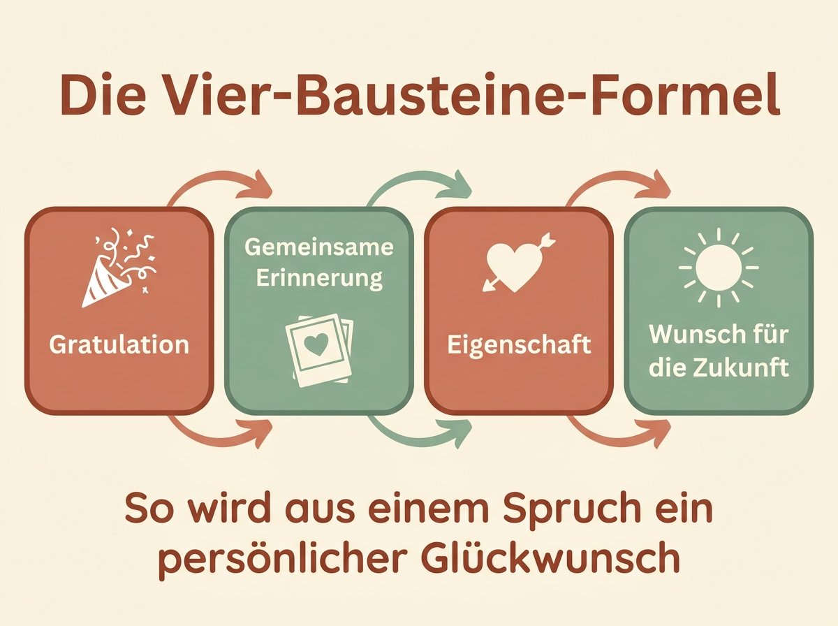 Infografik: Formel für persönliche Glückwünsche zum 80. Geburtstag in vier Bausteinen