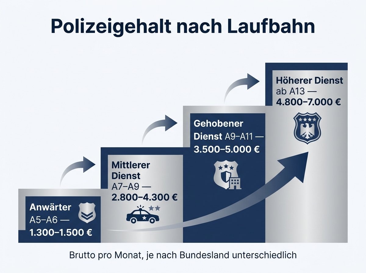 Infografik: Polizeigehalt nach Laufbahn und Besoldungsgruppe