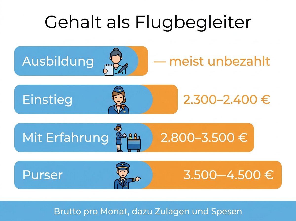 Infografik: Gehalt als Flugbegleiter nach Erfahrungsstufe