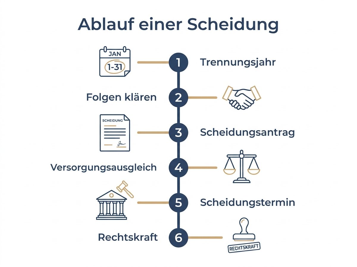 Infografik: Der Ablauf einer Scheidung in sechs Schritten