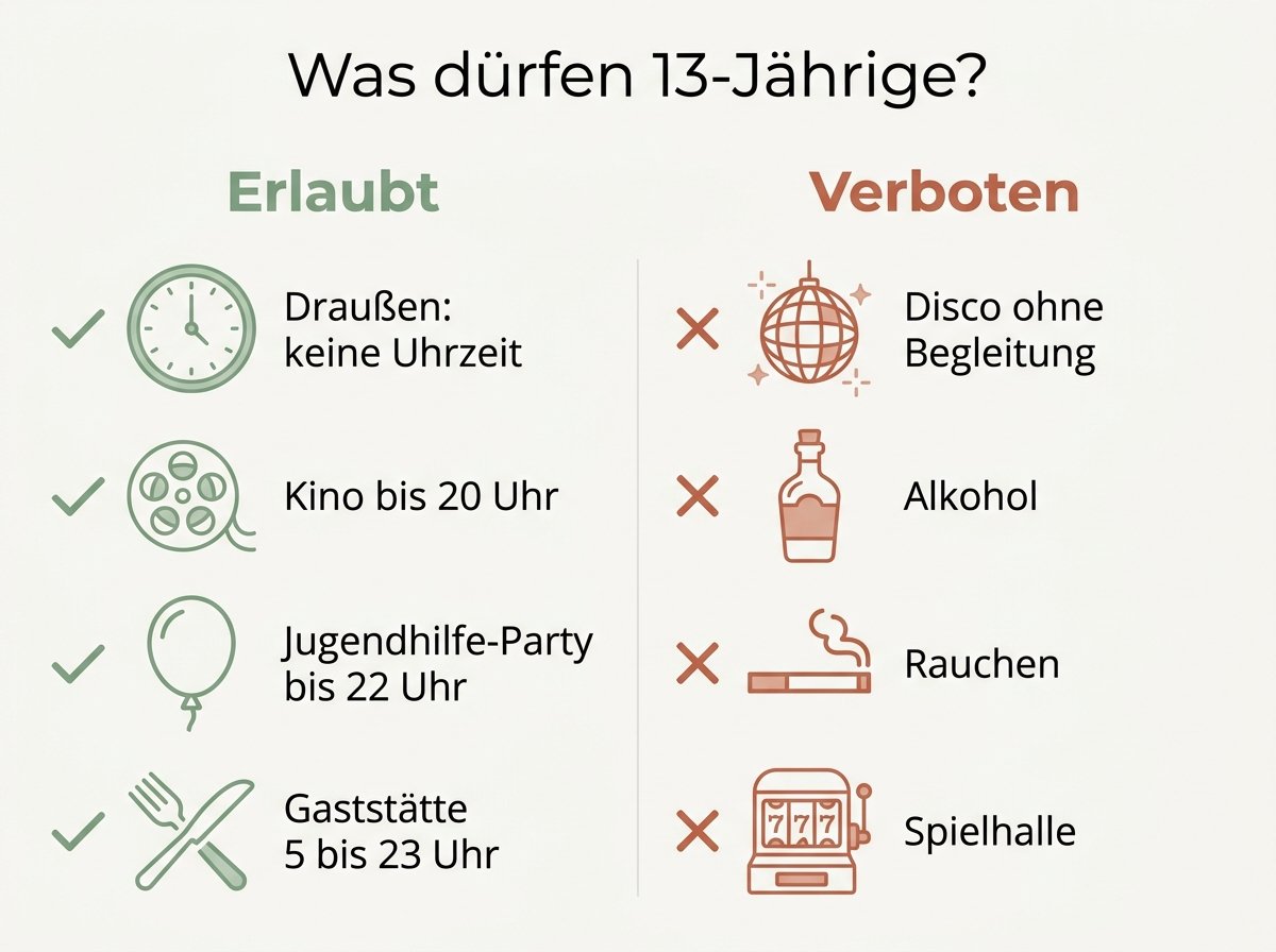 Infografik: Ausgehzeiten für 13-Jährige nach Jugendschutzgesetz