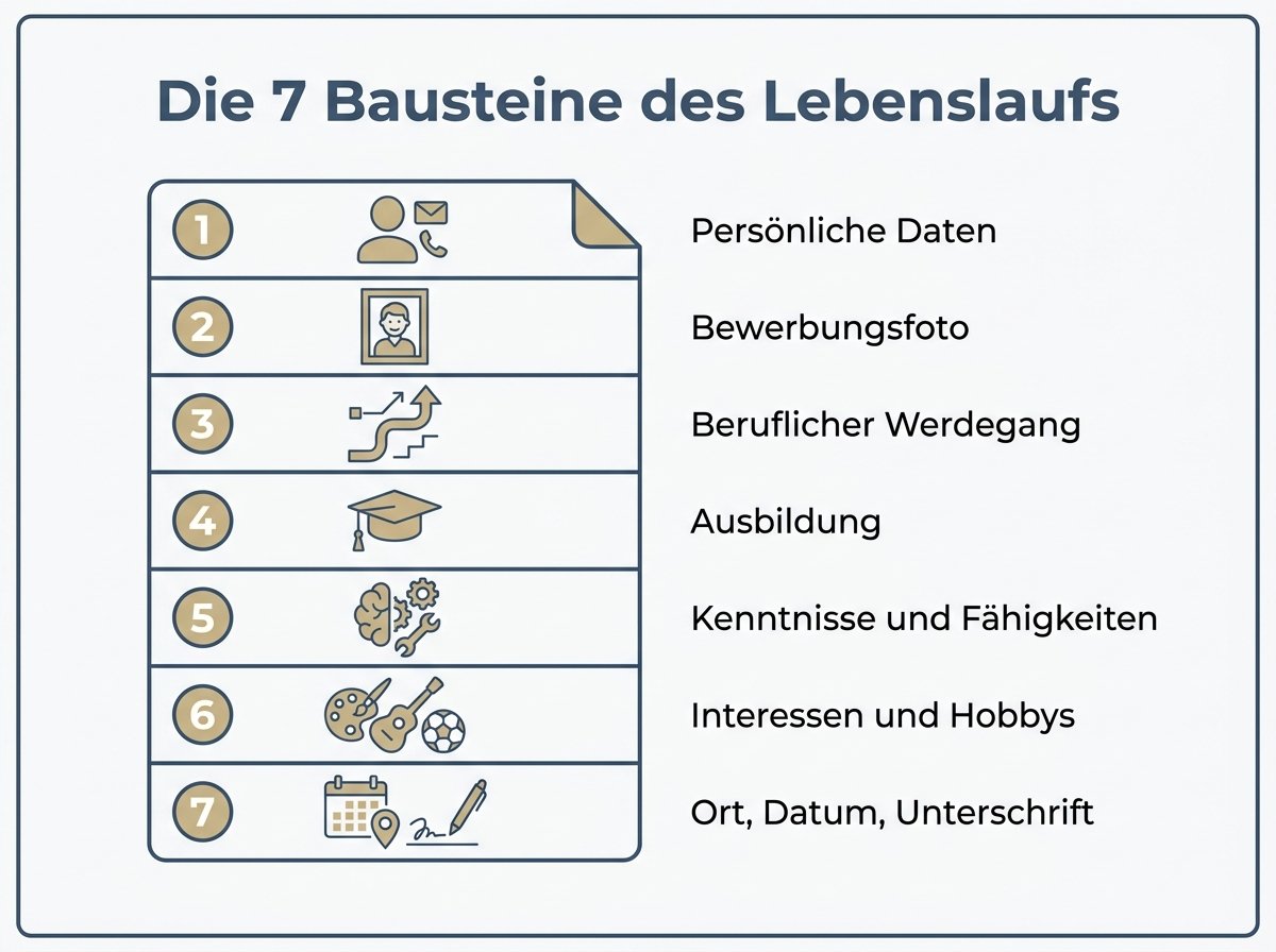 Infografik: Die sieben Bausteine eines Lebenslaufs