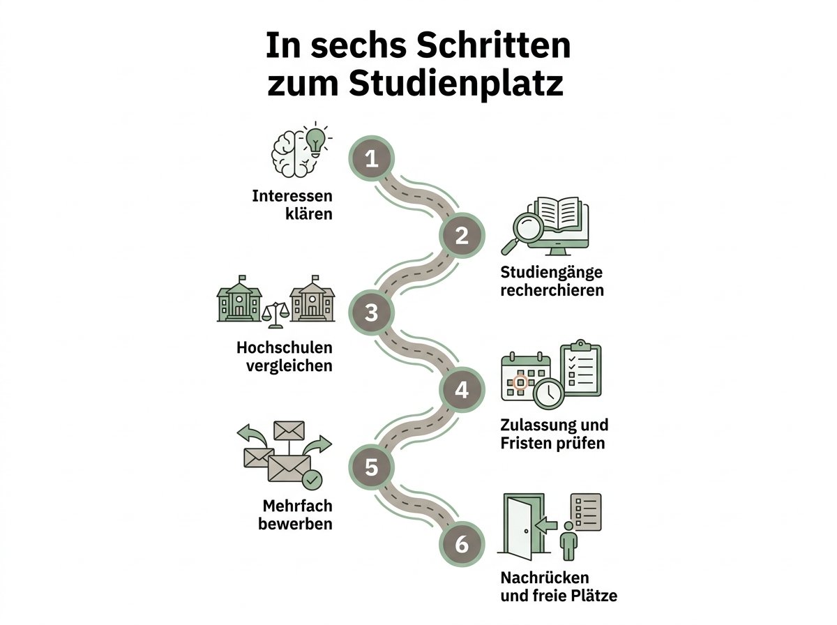 Infografik: Sechs Schritte zum passenden Studienplatz