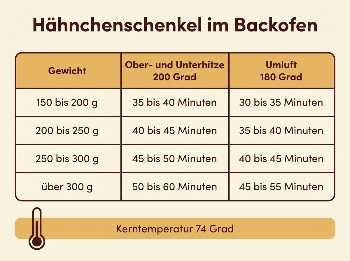 Infografik: Garzeit und Kerntemperatur für Hähnchenschenkel