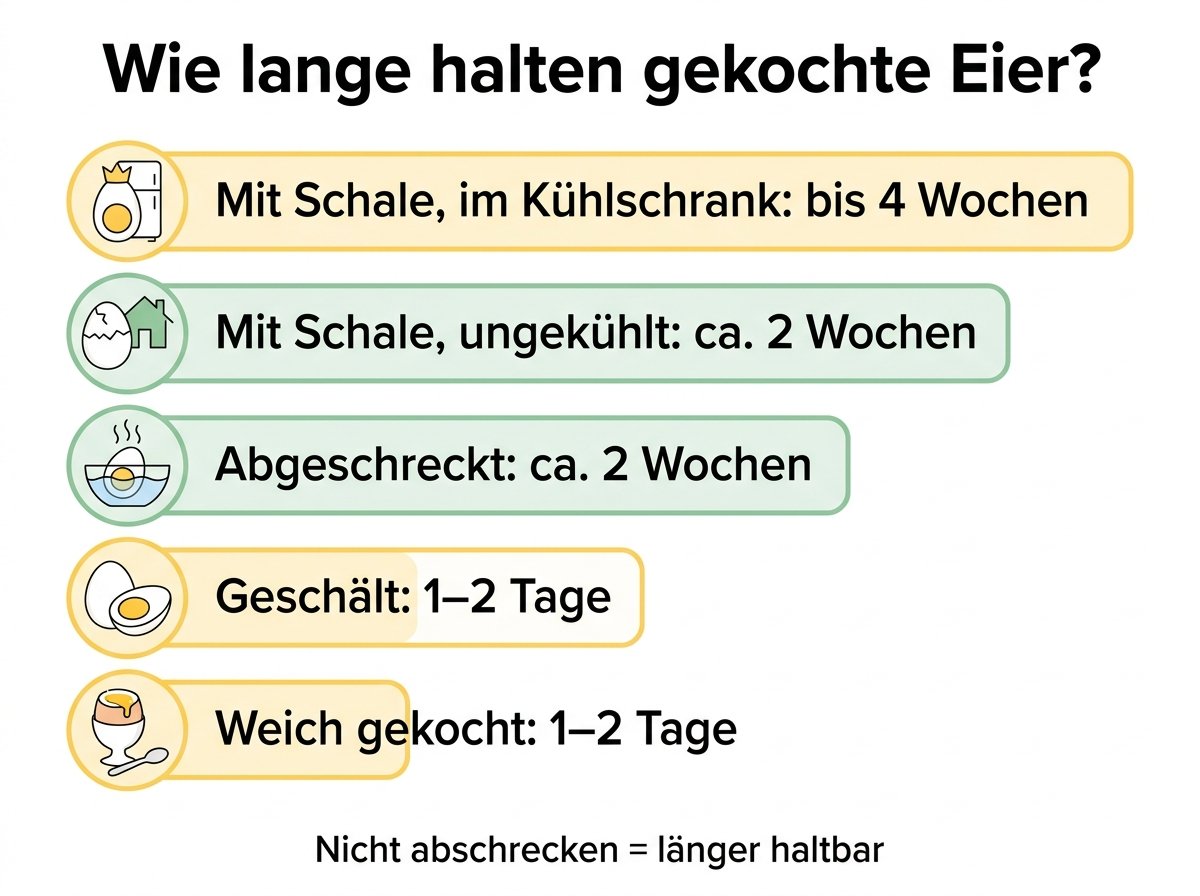 Infografik: Haltbarkeit gekochter Eier je nach Zubereitung und Lagerung