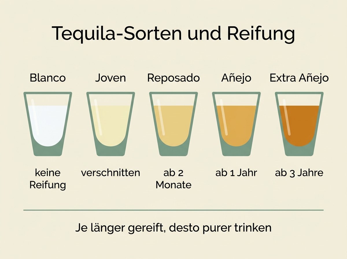 Infografik: Tequila-Sorten und ihre Reifezeiten