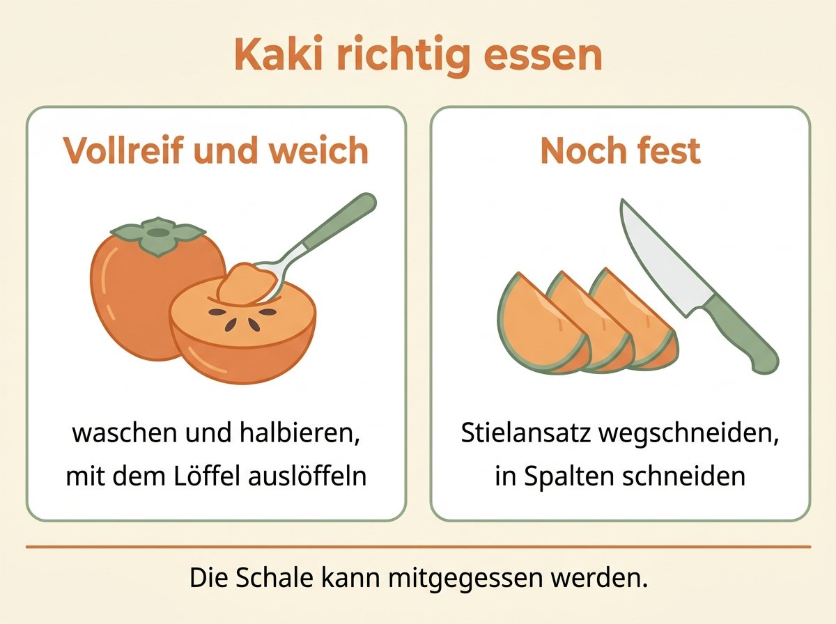 Infografik: Kaki richtig essen je nach Reifegrad