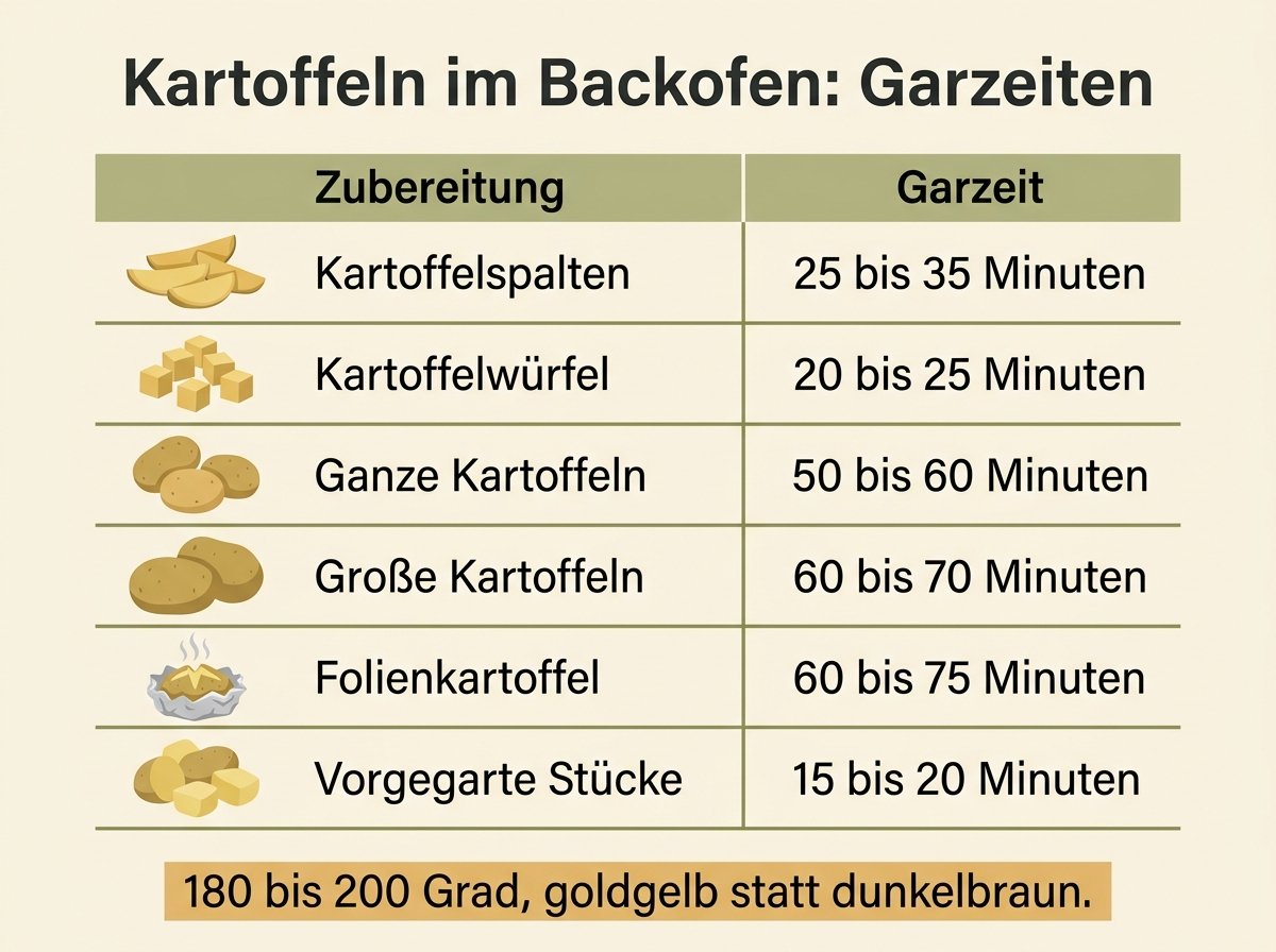 Infografik: Garzeiten für Kartoffeln im Backofen