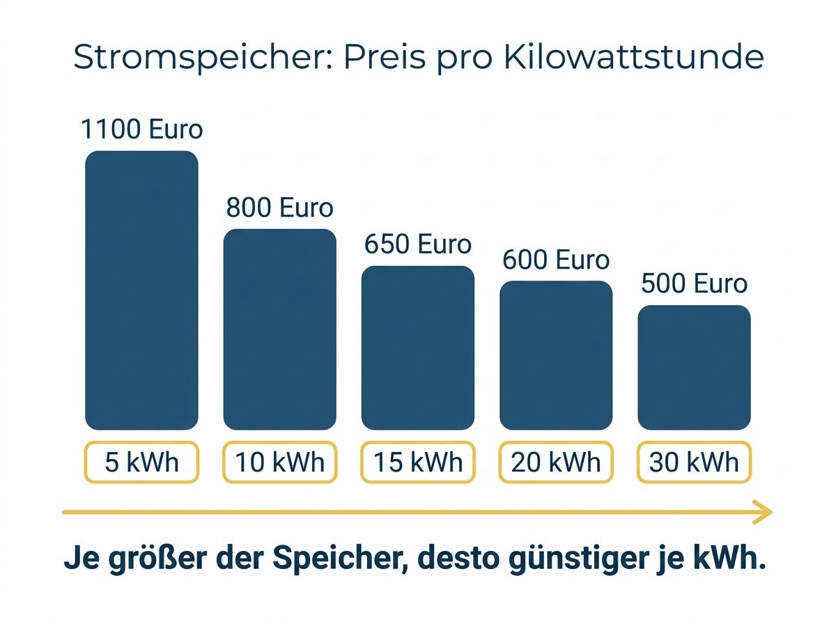 Infografik: Preis pro Kilowattstunde nach Speichergröße