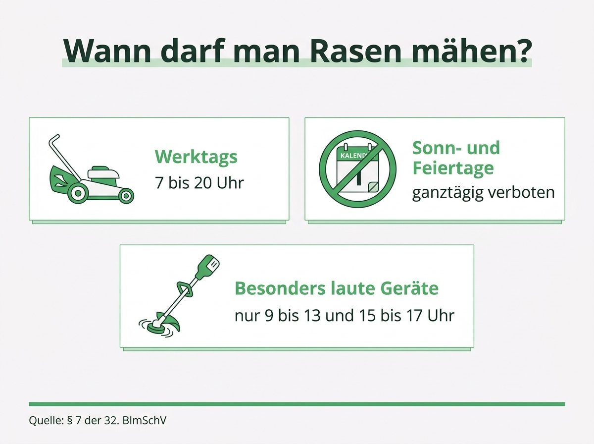 Infografik: Erlaubte Zeiten für Rasenmähen und laute Gartengeräte