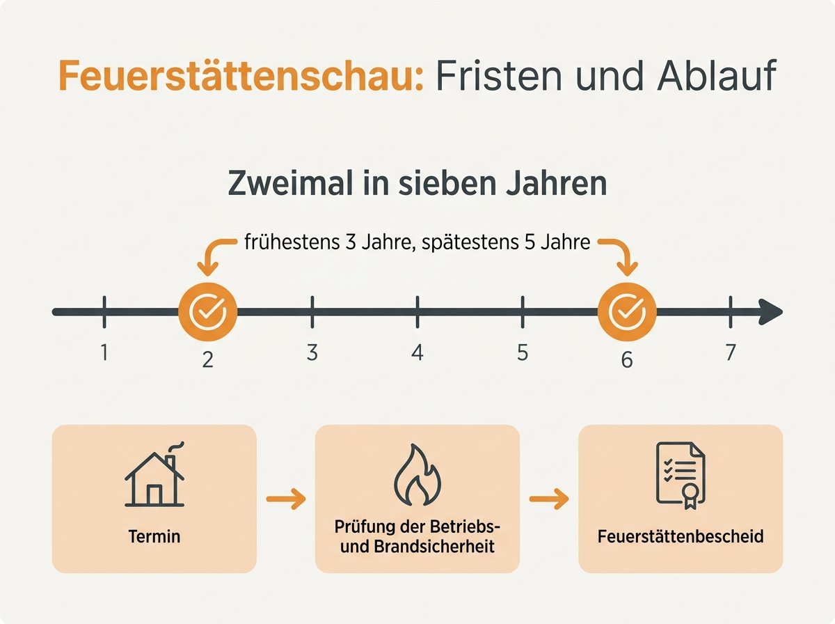 Infografik: Ablauf und Fristen der Feuerstättenschau