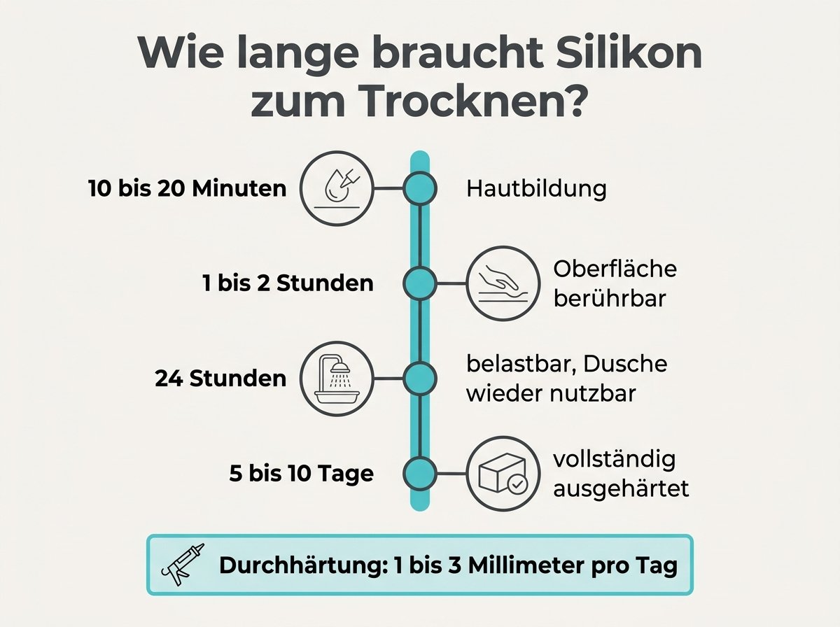 Infografik: Trockenzeit von Silikon nach Fugentiefe