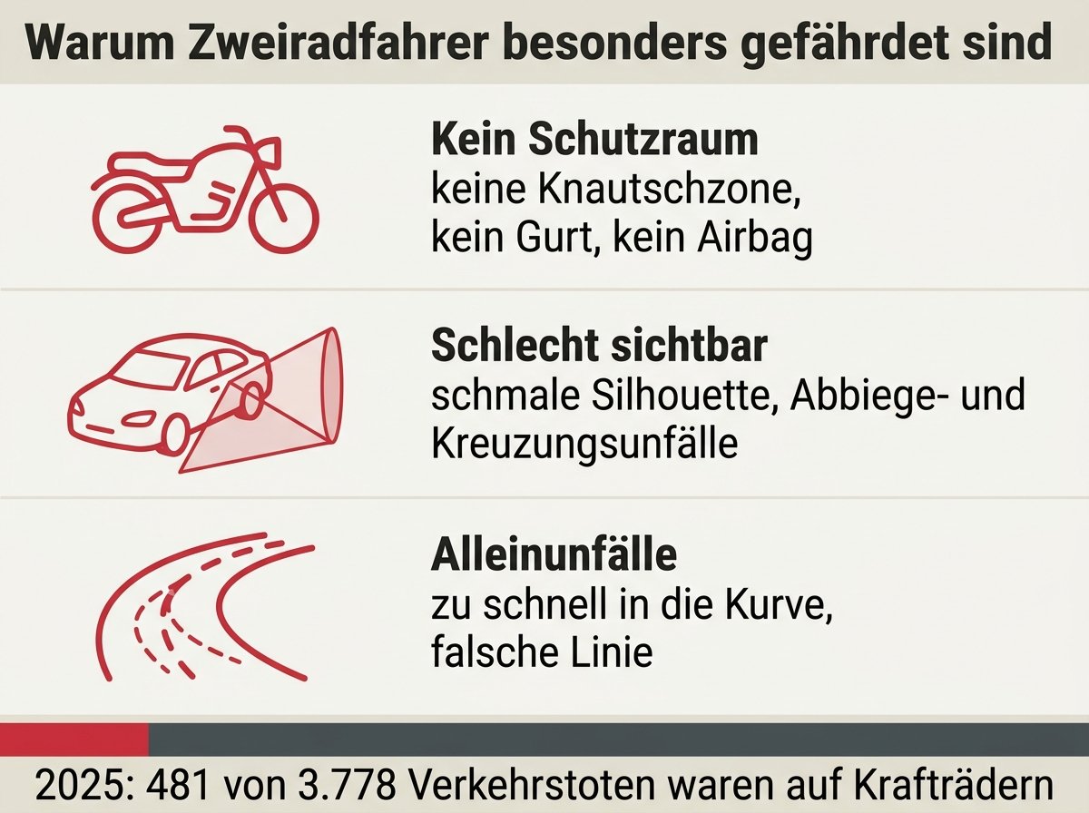 Infografik: Warum Zweiradfahrer im Straßenverkehr besonders gefährdet sind