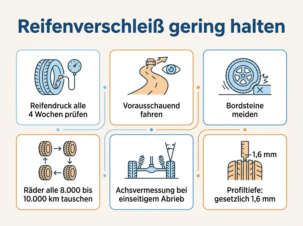 Infografik: Acht Maßnahmen gegen hohen Reifenverschleiß
