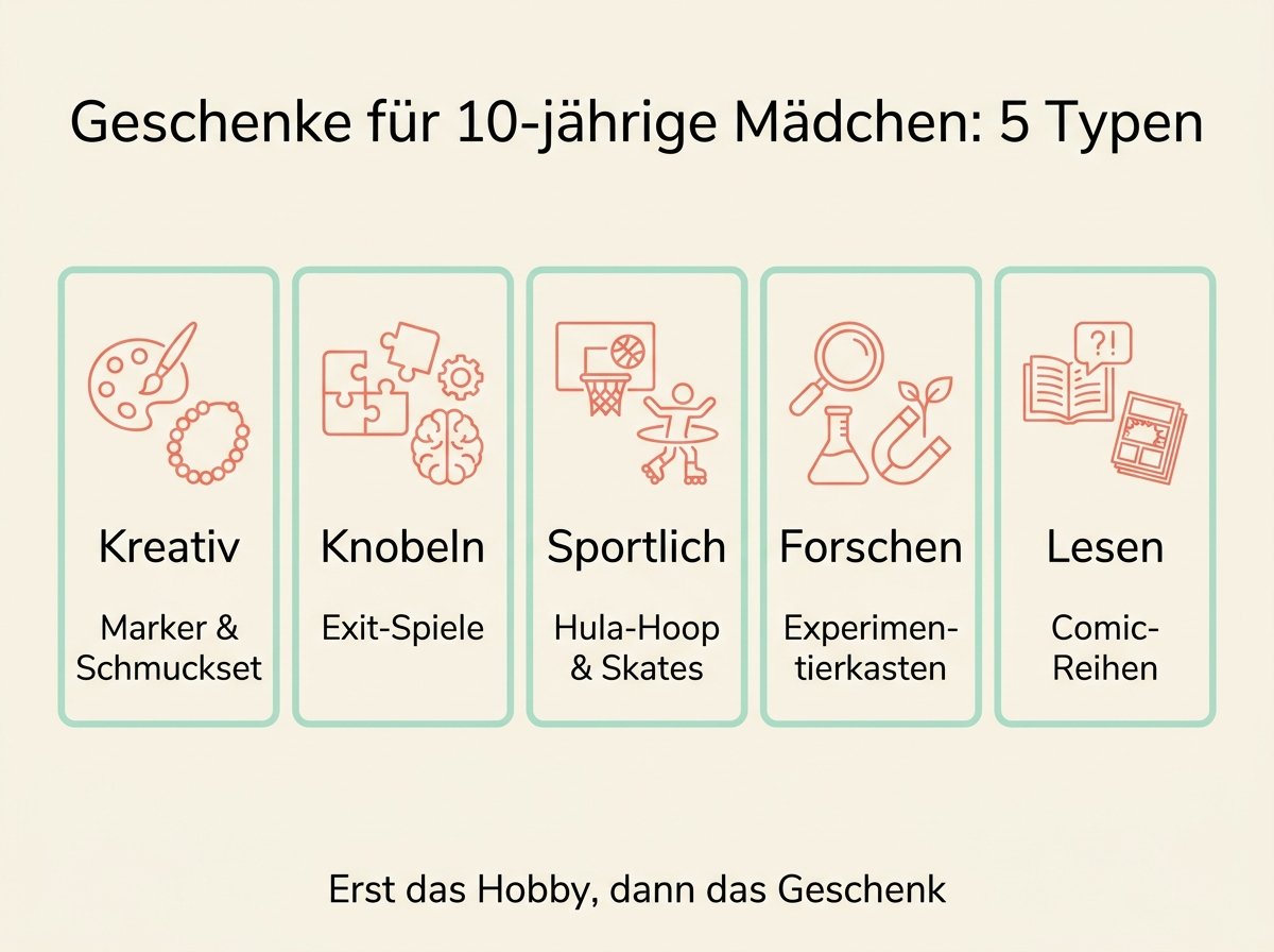 Infografik: Coole Geschenke für 10-jährige Mädchen nach fünf Interessentypen