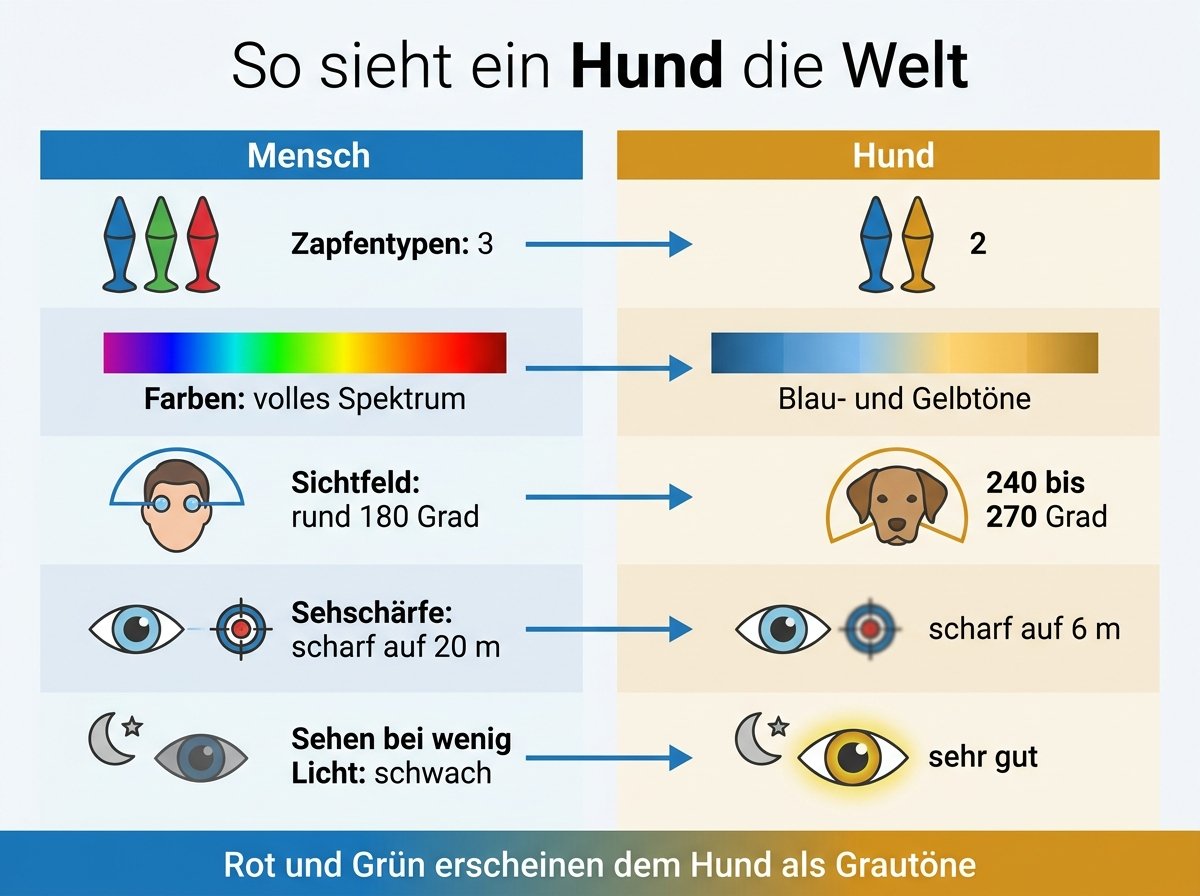 Infografik: Vergleich des Sehvermögens von Hund und Mensch