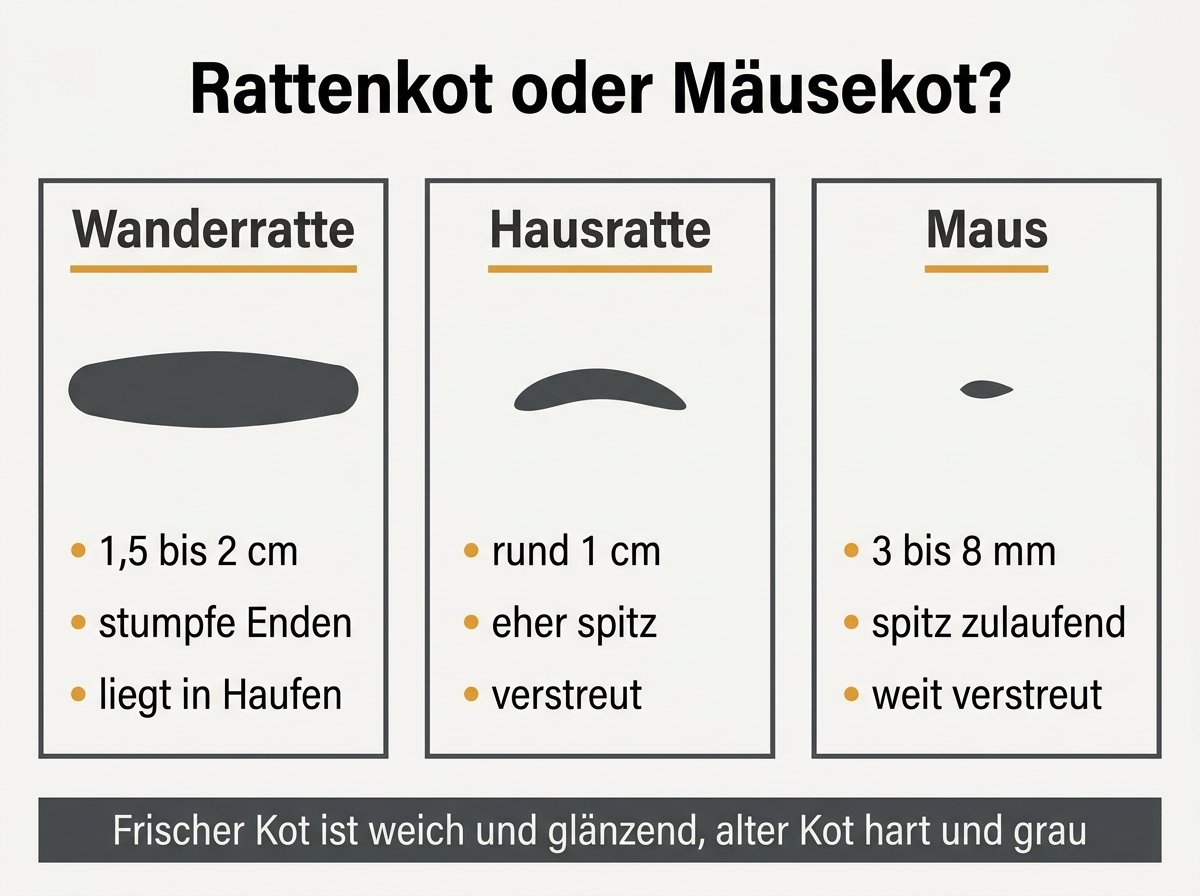Infografik: Rattenkot, Hausrattenkot und Mäusekot im Größenvergleich