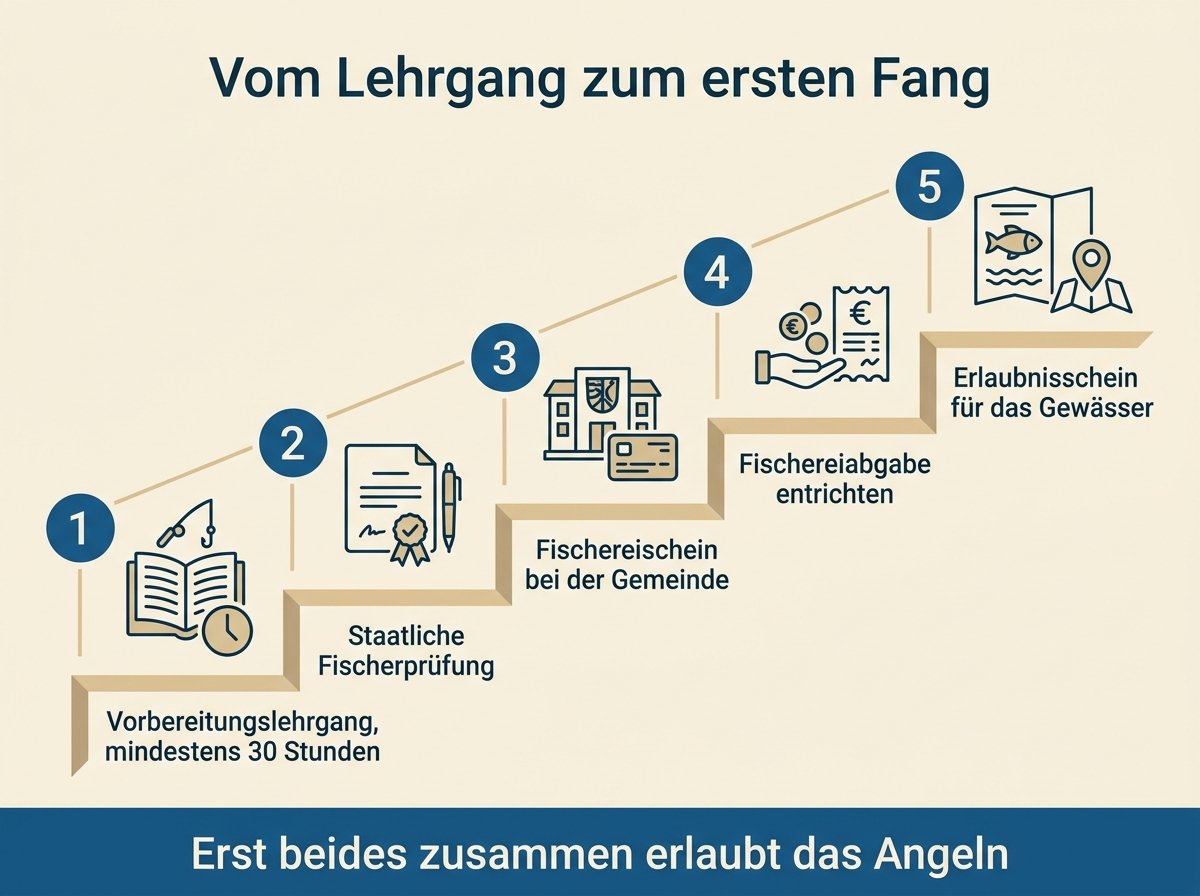 Infografik: Vom Lehrgang über die Prüfung zum ersten Fang