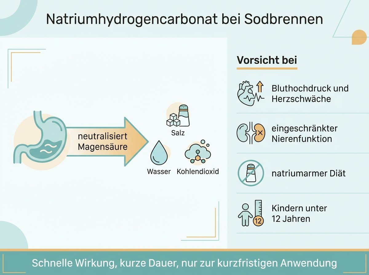 Infografik: Wirkung und Risiken von Natriumhydrogencarbonat bei Sodbrennen