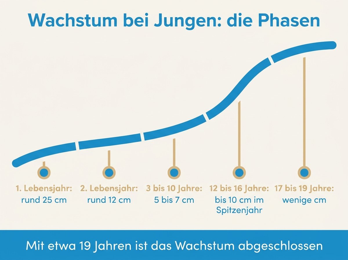 Infografik: Wachstumsverlauf bei Jungen vom Baby bis zum Erwachsenen