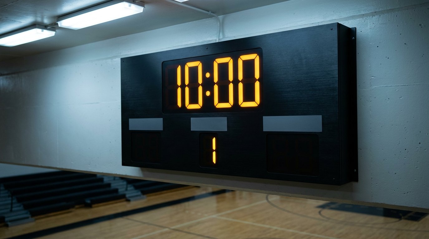 Spieluhr und Anzeigetafel in einer Sporthalle