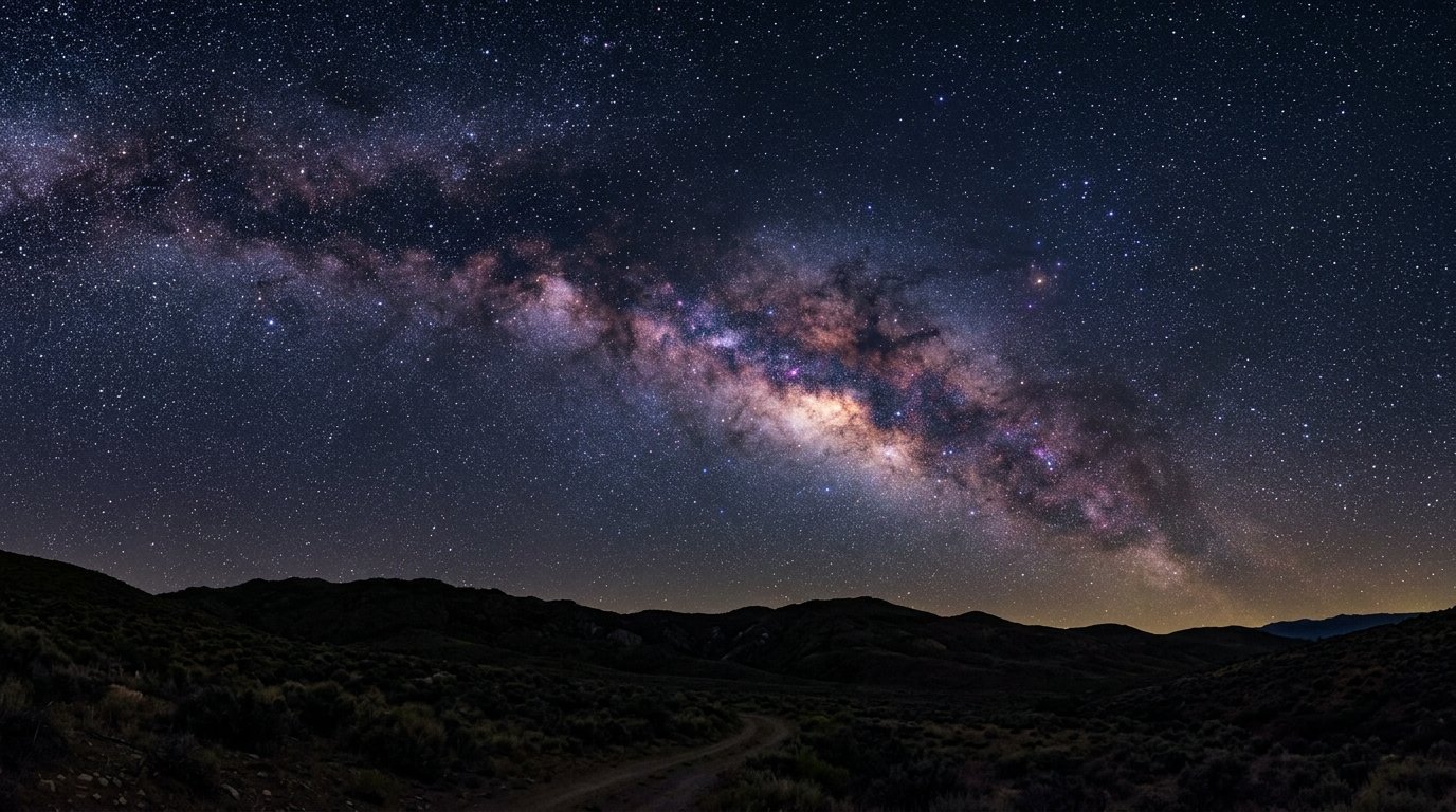 Sternenhimmel über einem dunklen Horizont
