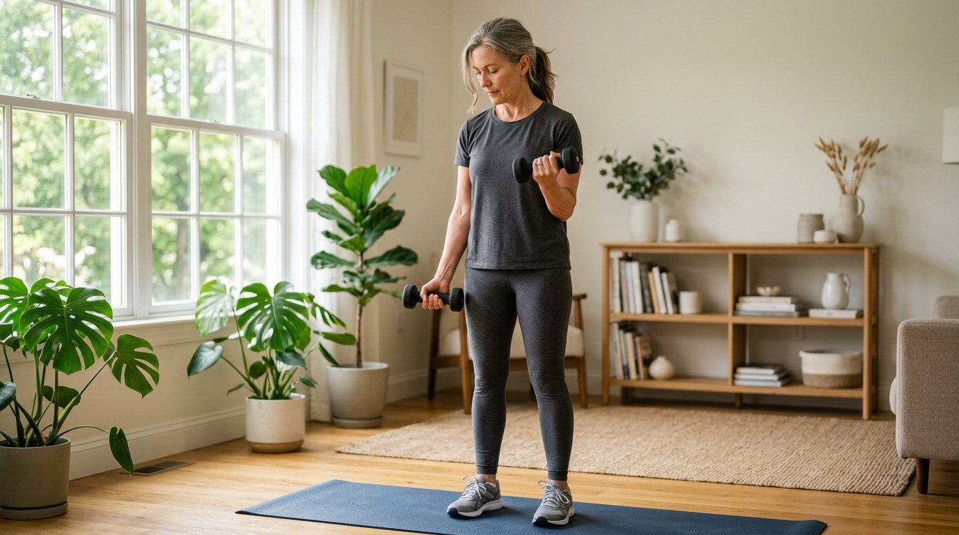 Frau beim Krafttraining mit Kurzhanteln