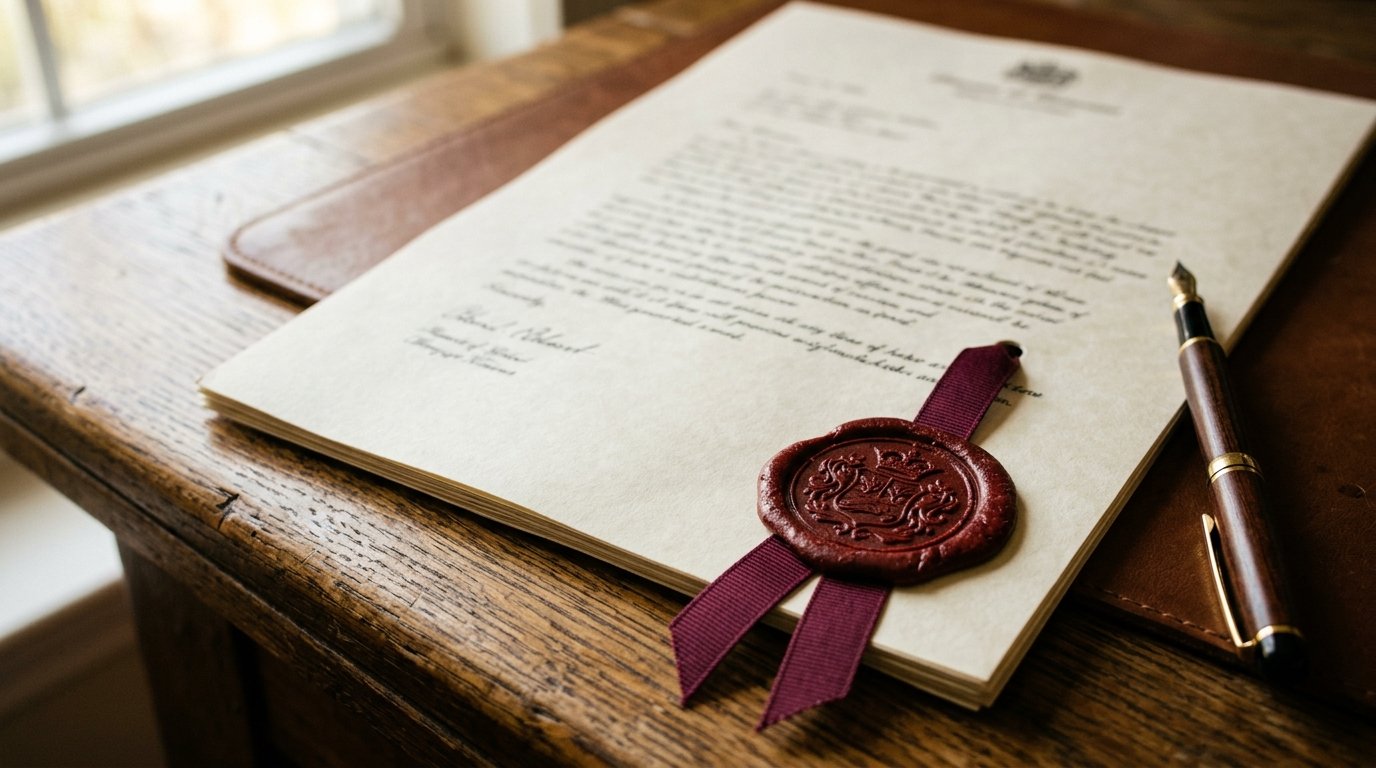 Notarielle Urkunde mit Siegel und Unterschrift