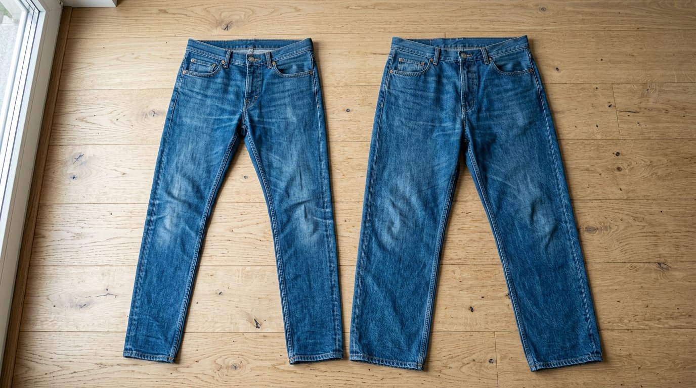 Zwei Jeans in unterschiedlichen Schnitten nebeneinander
