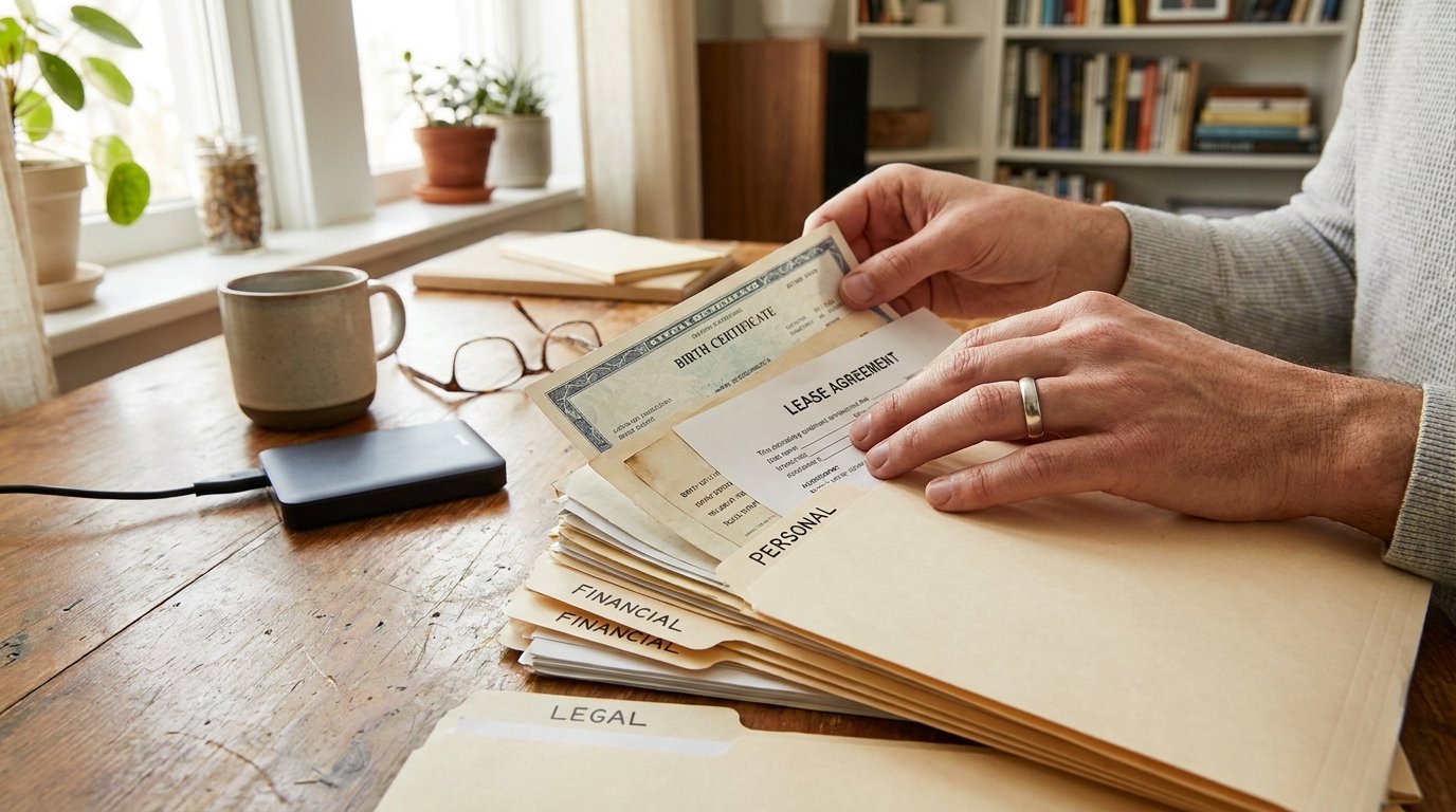 Wichtige Unterlagen werden in beschriftete Ordner sortiert und archiviert