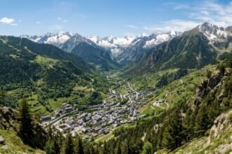 Blick über die Berge Andorras mit Tal im Vordergrund