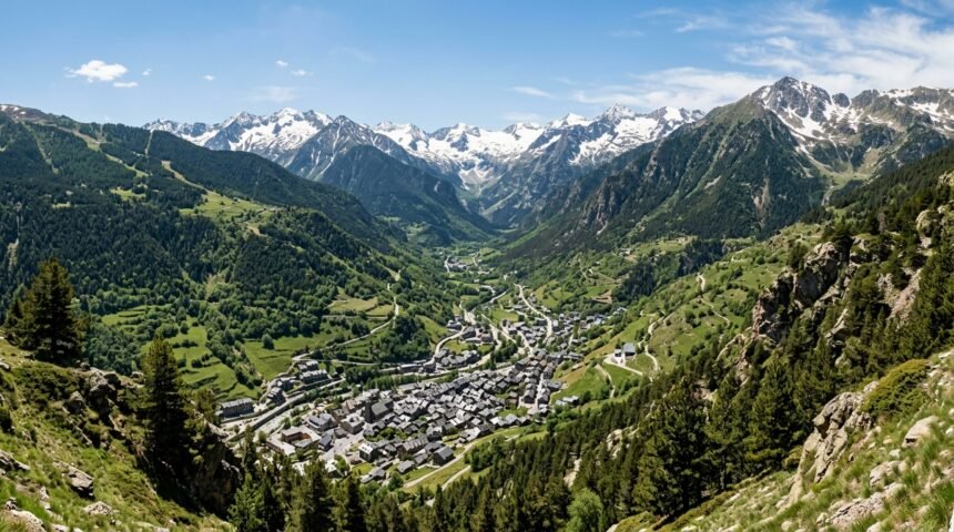 Blick über die Berge Andorras mit Tal im Vordergrund