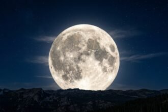 Blick auf den Vollmond über dem Horizont