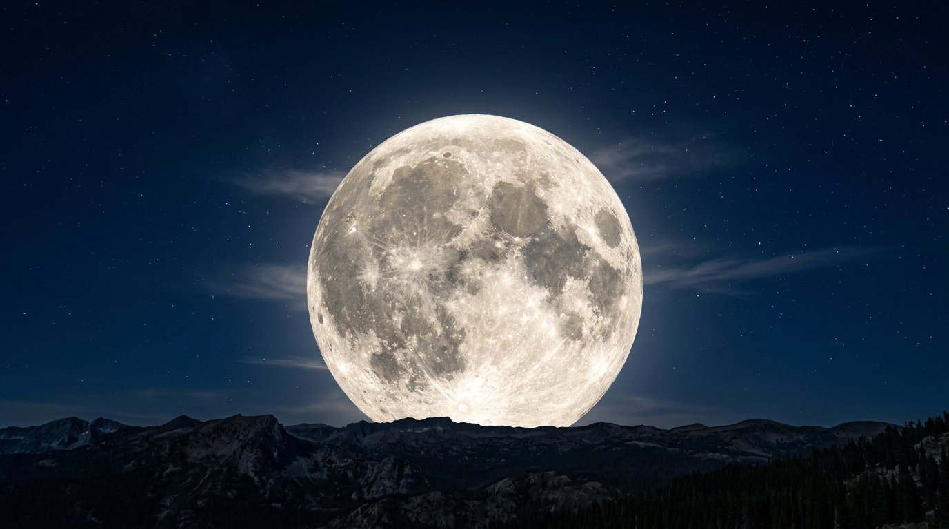 Blick auf den Vollmond über dem Horizont