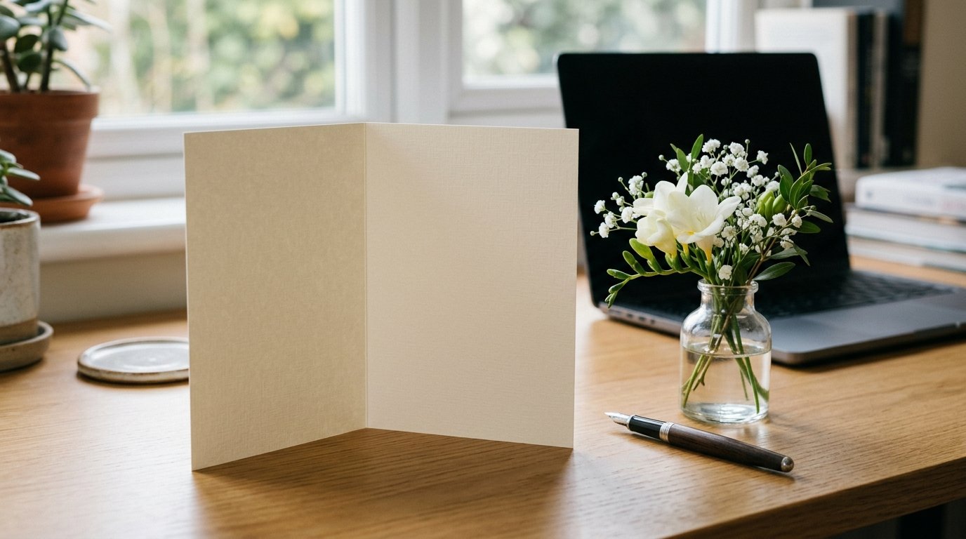 Gute Besserung auf Englisch: englische Genesungskarte mit Blumen auf einem Schreibtisch