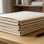 Stapel Aktenmappen und ein Kugelschreiber auf einem Schreibtisch