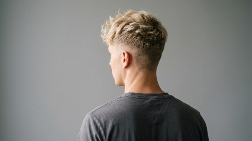 Blonde Männerfrisur mit kurz geschnittenen Seiten