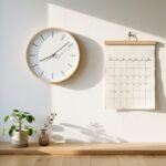 Wandkalender und eine Uhr an einer hellen Wand