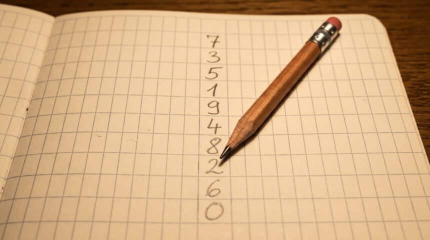 Zahlen und ein Stift auf kariertem Papier