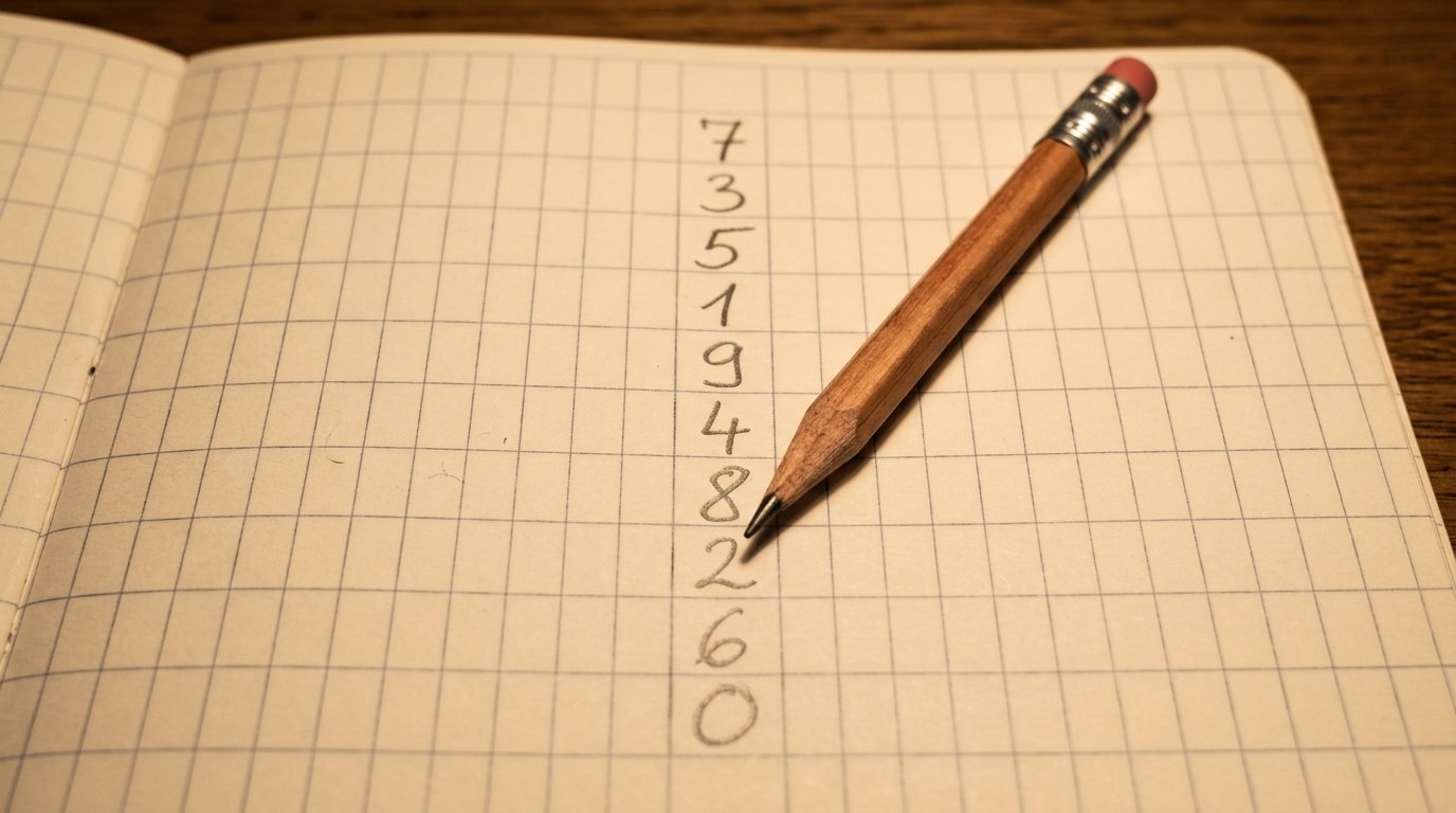 Zahlen und ein Stift auf kariertem Papier